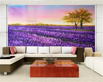 Kohandatud taustpildi HD käsitsi maalitud lilla lavendel õnn puu maastiku maali elutoas TV diivan taust seina seinamaaling