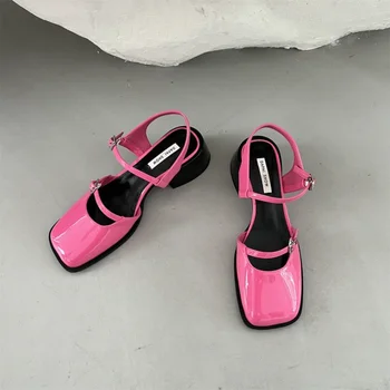 Vintage Naiste Punased Sandaalid 2023 Suvel Square Varba Kingad Naiste Lukk (Solid Color Uusim Pulmapidu Kõrged Kontsad Naiste