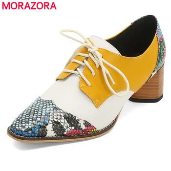 MORAZORA Suur suurus 33-42 Uus mood kingad naine lace up square kõrged kontsad naiste pumbad segatud värvi kevad-suve kingad naine