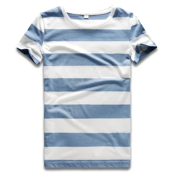 A1893 Blauw Et Wit Gestreept T-särgi Voor Vrouwen Kleurrijke Streep Tshirt Meeskonna Kaela Top Tees Vrouw Korte Mouw Madrus Top