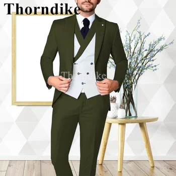 Thorndike 2022 Uus Stiil, Ilus Meeste Peak Revääridega Armee Roheline Ülikond Jope Mood Pulmad Peigmehe Poole 3-osaline Smoking