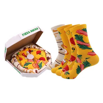 4 Paari Meeste, Naiste Sokid Personaalset Disaini Pizza Hamburg Sushi Jõulud Komplekt kinkekarbis Sokid Harajuku Puuvill Õnnelik Kingitus sünnipäevaks