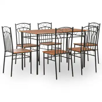 7 Töö Söögituba Komplekt 1 laud ja 6 kvaliteetseid toolid MDF ja Terasest Pruun