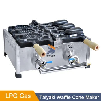 Kaubandusliku 3 Tk VEELDATUD Gaasi Kala Kuju Vahvel Cone Maker Machine Avatud Suu Jäätise Masin Taiyaki