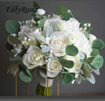 EillyRosia Maamees Pulm Kimp Pruut Reaalne Touch Roosid Eukalüpt, Lily of the Valley Pulm Lilled Set Boutonnieres