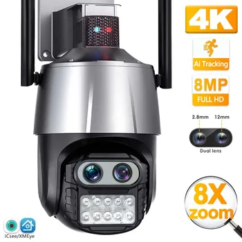 4K Dual Lens, WiFi, Kaamera Väljas 2K Security Kaitse CCTV Video Valve Anti-varguse Sireen Alarm Automaatne Jälgimine ICsee