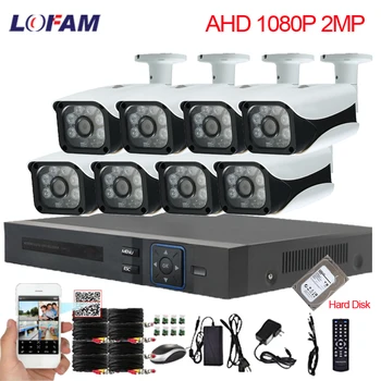 LOFAM 8CH DVR NVR CCTV Süsteemi 1080P 8PCS Veekindel Outdoor Indoor Kaamera AHD 2MP Turvalisuse Kaamera Süsteemi 8CH Järelevalve Kit