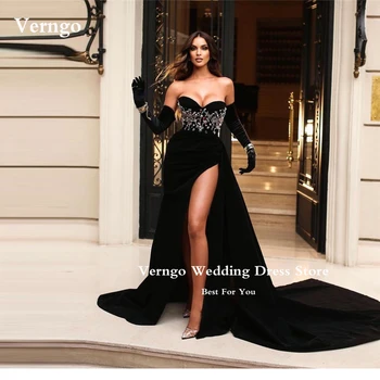 Verngo Kaasaegne Black Velvet Tanssiaiset Kleidid Kullake Crystal Split Dubai Araabia Naiste Õhtu Hommikumantlid Ametliku Isiku Korral Kleit