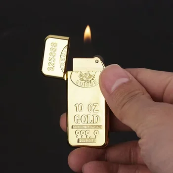 Mood Klassikaline Gold Bar Kuju Butaan Gaasi -, Metalli Lihvimine Ratas Kergem Sigaret Tarvikud Meeste Kingitus Väljas Süüde Tööriist