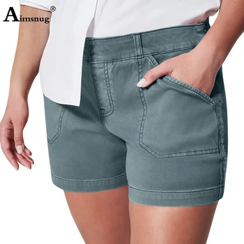 Aimsnug 2023 Naiste Kõrge Lõigatud Püksid Suured, Suured 5xl Naiste Vintage Basic Püksid Ameerika Euroopa Mood Lukuga Tasku Lühikesed Püksid