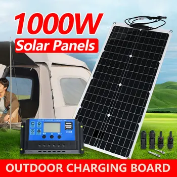 1000W päikesepaneel Komplekt 12V Kõrge Efektiivsusega Väljas Painduvad Päikesepaneelid Pakkumise Auto RV Jaht Paadi Aku Laadija Koos 100A