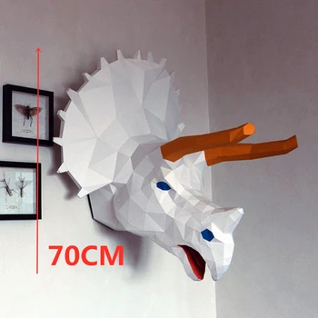 Suur Triceratops Dinosaurus Pea Looma Wall Decor Paber Mudel Home Art Teenetemärgi Taust 3D-Papercraft DIY Käsitsi valmistatud Täiskasvanud Mänguasi