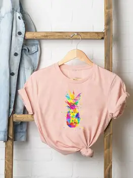 Akvarell Ananassi Trend Tee Top Suvel Graafiline T-Särk Naiste Mood Vabaaja Rõivad Lühikesed Varrukad Naiste Print T-särk